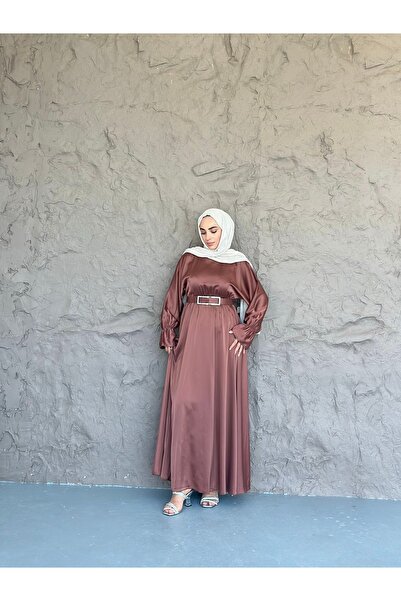 She Olive Φόρεμα Ζάρα Σατέν Τεσσέρτορ-καφέ 38