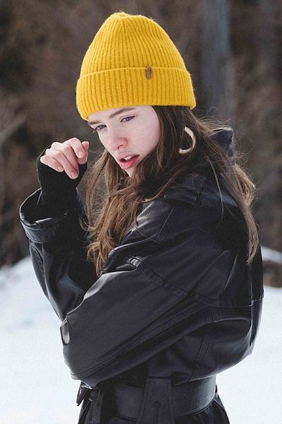 Nordbron Κίτρινο Unisex Corded Beanie - Χειμερινό καπέλο Gleny με λεπτομέρεια από μαλακό λογότυπο