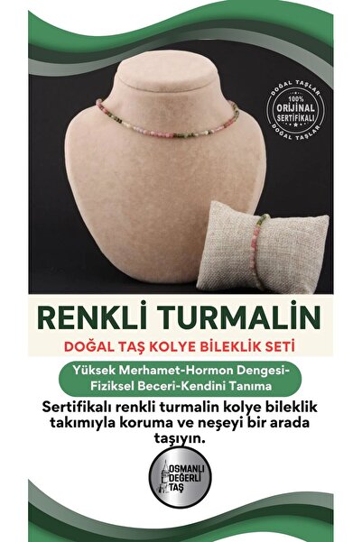 OSMANLI DEĞERLİ TAŞ Sertifikalı Turmalin Renkli Kolye Bileklik Takım 4 Mm