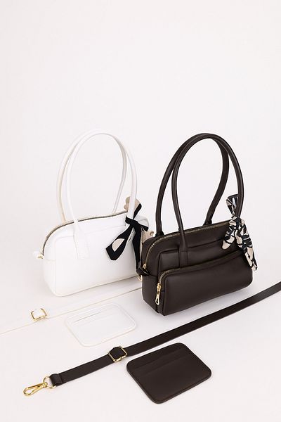 NOTHING Women's White Brown Adjustable Strap Scarf and Card Holder Gift Set of 2 Hand Shoulder Bags Moriselen