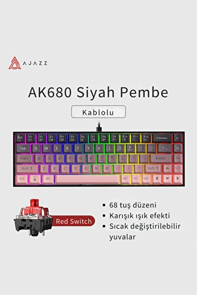 Ajazz Ak680 Kırmızı Switch Hot-swap Kablolu Mekanik Oyuncu Gaming Klavye