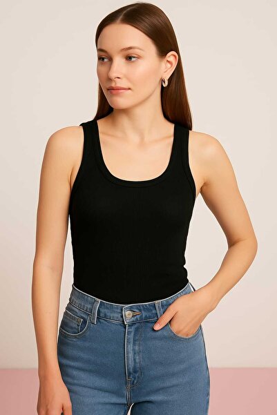 Duflon Women's Ribbed Look Thick Strap Basic Undershirt