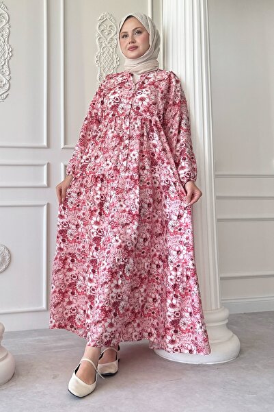 InStyle Nergis Çiçeği Pembe Mango Elbise