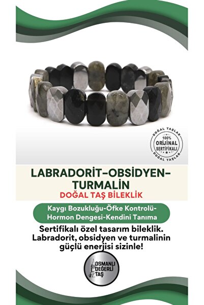 OSMANLI DOĞAL TAŞ Sertifikalı labradorit-treherz-obsidyen-turmalin Özel Tasar...