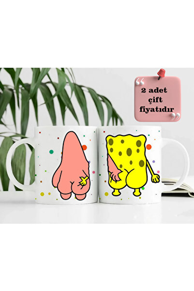 GünayStore Sünger Bob ve Patrick Sevgili Arkadaş Kahve Kupa Bardak 2 adet 300 Ml
