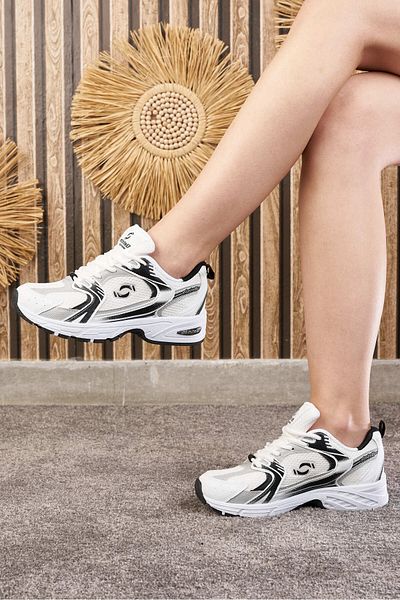 Nstil Pantofi sport unisex alb și negru - tricotaje cu modele cu talpă înaltă, pantofi sport pentru alergare cu șireturi 530