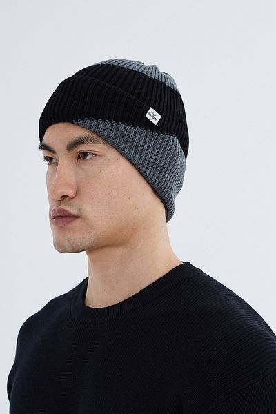 Nordbron Men's Anthracite Block Print Soft Knitwear Beret - Stretchy, Double Fold Winter Tause