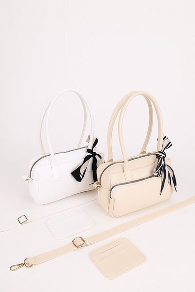 NOTHING Women's White Cream Adjustable Strap Scarf and Card Holder Gift Set of 2 Hand Shoulder Bags Moriselen