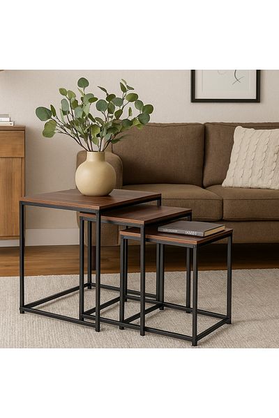 Vi Markets Square serving table set - metal bases - wood tops