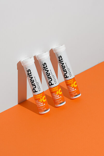 Purevits Vitamin C 1000 mg – Çinko – Vitamin D – Citrus - Rosehip - 20 Effervesan Tablet
