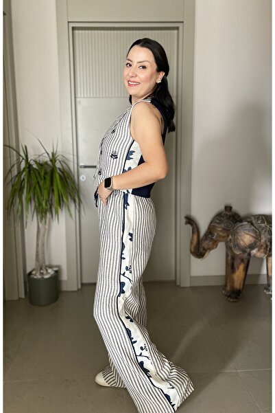 Butik Cotton Linen Embroidery Embroidered Soft Texture Vest Pants Set