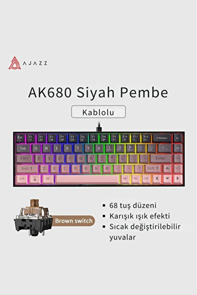 Ajazz Ak680 Kahverengi Switch Hot-swap Kablolu Mekanik Oyuncu Gaming Klavye