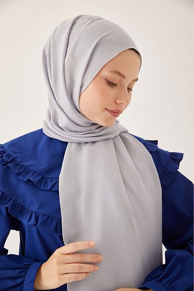 FRESCO SCARFS Women's Hijab Silky Cotton Jacquard Stripe Pattern Shawl*silver