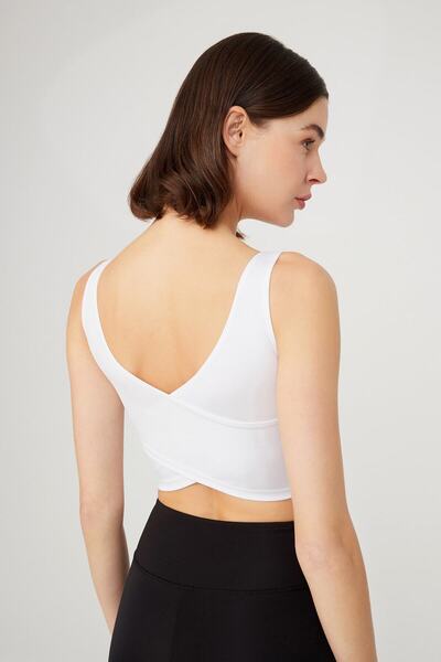 Los Ojos White Lightly Supported Back Detailed Covered Crop Top Bustier Cropped