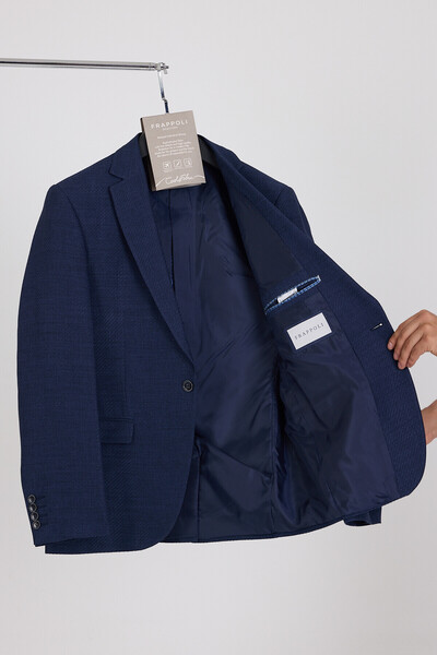 Frappoli Abbiati Ανδρικό μπλέ μπλέ ύφασμα Polyviscon μονό γιακά με λεπτή εφαρμογή με σχέδιο Blazer