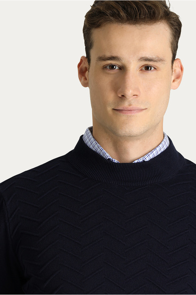 Kiğılı Yarım Balıkçı Yaka Regular Fit Desenli Pamuklu Triko Kazak