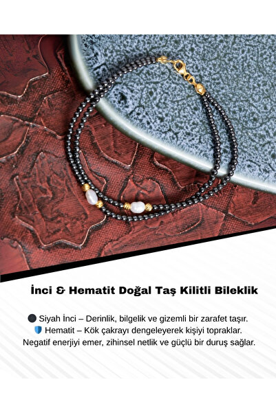 Saff Doğal Taş Sertfikalı İnci & Hematit Doğal Taş Kilitli Bileklik