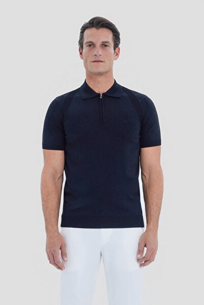 Sabri Özel Polo Yaka Fermuarlı Triko Erkek T-Shirt Siyah