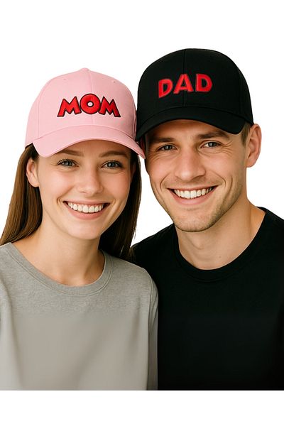 QUATEX Mom & Dad Couple Product Κεντημένο ροζ και μαύρο 2 τεμάχια αθλητικό καπέλο Unisex Ένα ποιοτικό προϊόν