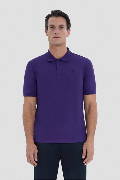 Sabri Özel Düğmeli Polo Yaka Pike Basic Erkek T-Shirt Mor
