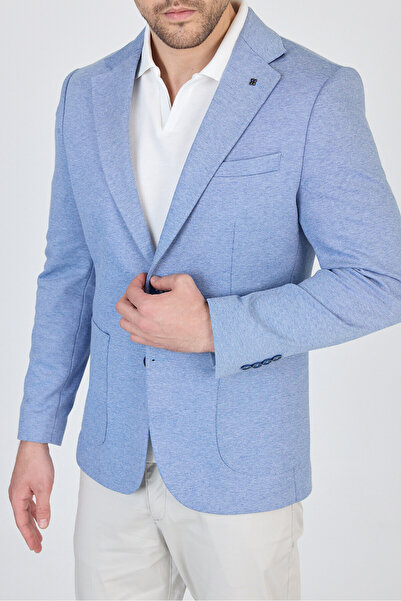 Frappoli Feniks Erkek Mavi Yarım Astar Torba Cepli Pamuk Karışımlı Likralı SlimFit Spor Blazer Ceket
