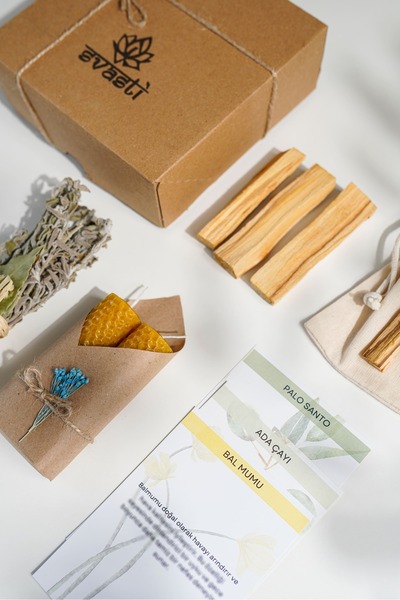 SVASTİ 40gr Palo Santo, 2 Adet Bal Mumu ve Adaçayı Demeti Hediyeli - Tütsü Ku...
