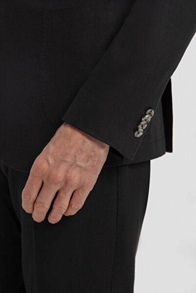 Sabri Özel Mono Yaka Keten Takım Elbise Siyah