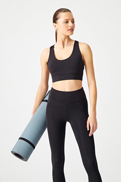 Los Ojos Black Supported Covered Sports Bra with Back Detail