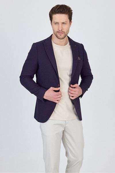 Frappoli Sezer Men's Burgundy-Navy Blue Small Patterned Polyester Fabric Sports Blazer Jacket