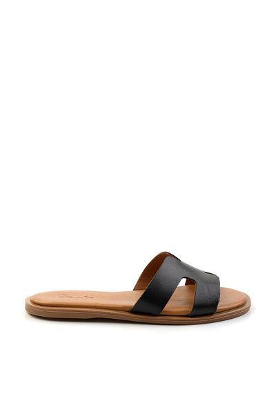 Bambi Black Leather Women's Slippers K04507430003