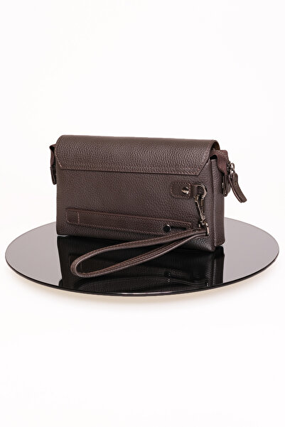 KANGAROO KINGDOM Erkek Portföy El Çantası Hakiki Dana Deri Koyu Kahverengi Clutch 9985-k