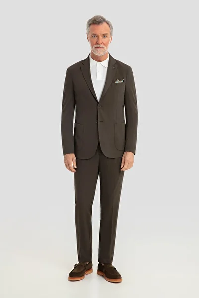 Sabri Özel Mono Collar Modal Blend Suit Dark Khaki