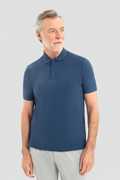 Sabri Özel Çıtçıtlı Polo Yaka Erkek T-Shirt İndigo