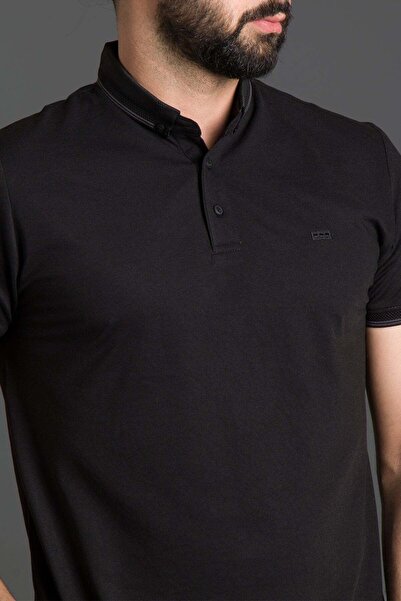 ZEKİ ÖZER Ανδρικό μαύρο μπλουζάκι με λαιμόκοψη τύπου Polo Basic