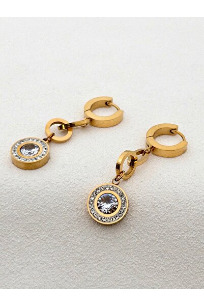 Siya Silver Kararmaz Çelik Zirkon Taşlı Yuvarlak Sallantılı Küpe