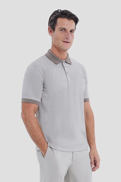 Sabri Özel Buttoned Polo Neck Men's T-Shirt Beige