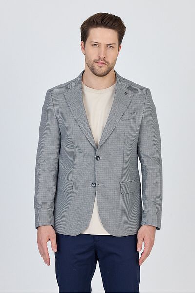 Frappoli Ανδρικό Martinelli Σκούρο Navy Blue Μικρό Μοτίβο Αθλητικό Μπλέιζερ από πολυεστερικό ύφασμα