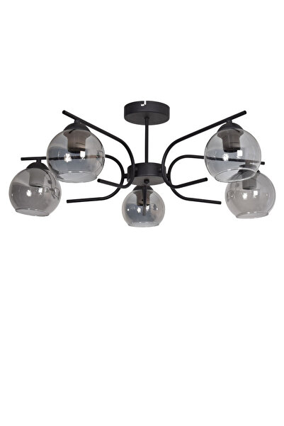 Modavize Aloha Modern Tasarım Salon Yatak Odası Mutfak Siyah Renk Füme Camlı 5 li Avize