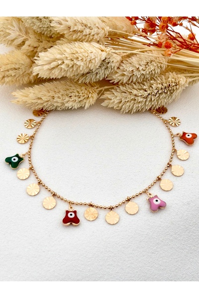 Siya Silver Special Series Colorful Eye Detailed Plate Model Steel Anklet