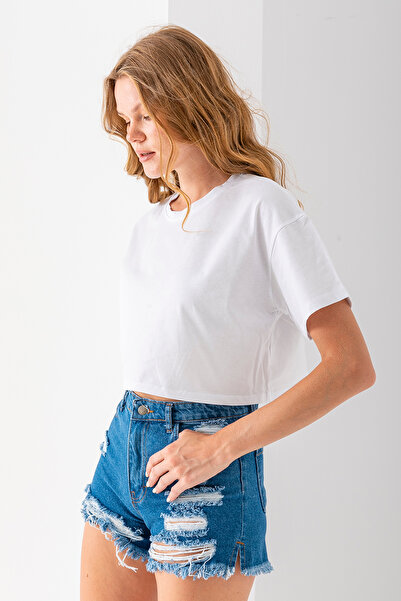 GİYSA Tricou de bază casual pentru femei cu decolteu alb - 925007