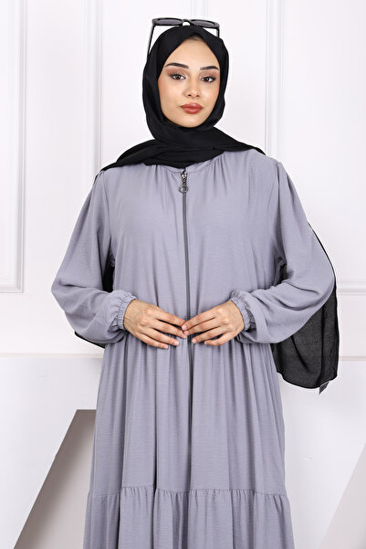 İmajButik Gray Sleeve Elastic Zippered Ferace