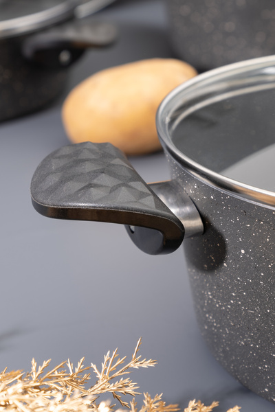 Skygo 7 Piece Gray Granite Cookware Set - Fireproof Non-Stick |   26 cm (Fountain Wrap Base Gift)