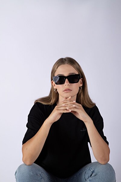 Nordbron Γυναικείο μαύρο Kramer 100% βαμβάκι Basic Λεπτομερές μπλουζάκι με λαιμόκοψη με λαιμόκοψη κομψό