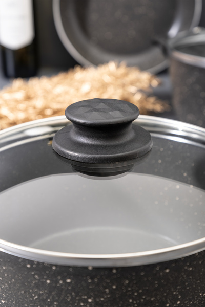 Skygo 7 Piece Gray Granite Cookware Set - Fireproof Non-Stick |   26 cm (Fountain Wrap Base Gift)