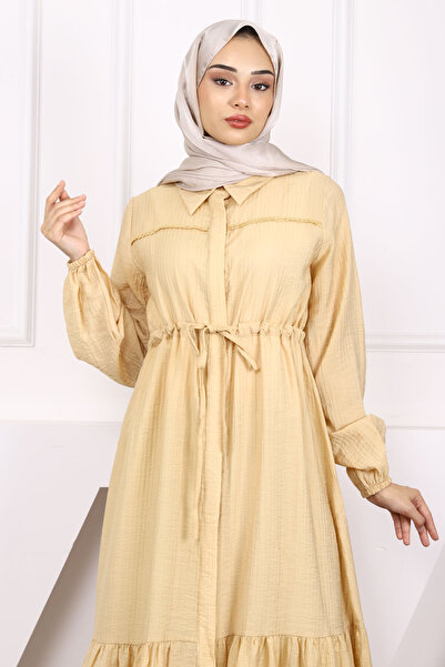 İmajButik Φόρεμα με δαντέλα με δέσιμο μέσης βιζόν