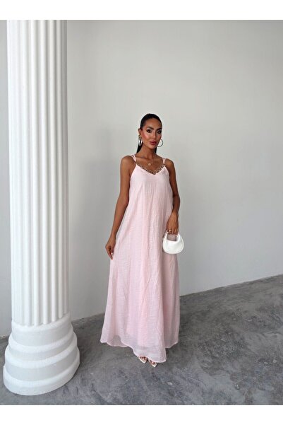 merlavin Γυναικείο λινό φόρεμα με λεπτομέρεια με δαχτυλίδι στο στήθος