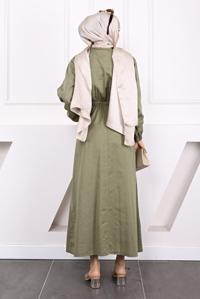 İmajButik Χακί Φόρεμα Gabardine με ελαστική τσέπη στη μέση