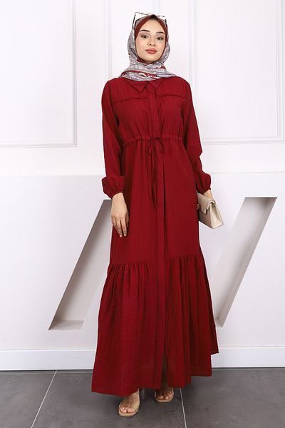 İmajButik Rochie din dantelă cu talie burgundă