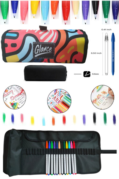 GLANCE Monami Plus Pen 3000 X 12 Colores Кольоровий малюнок Рулон Тканина Пенал 24 відділення + Коробка для олівців