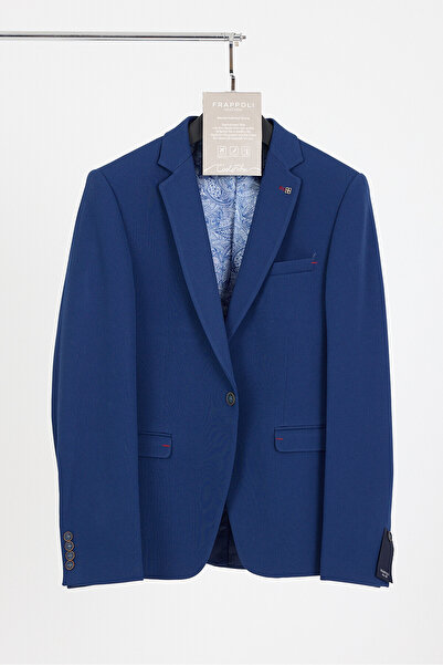Frappoli Bortolo Erkek Saks Örme Esneyen Likralı Mono Yaka Slim Fit Spor Blazer Ceket